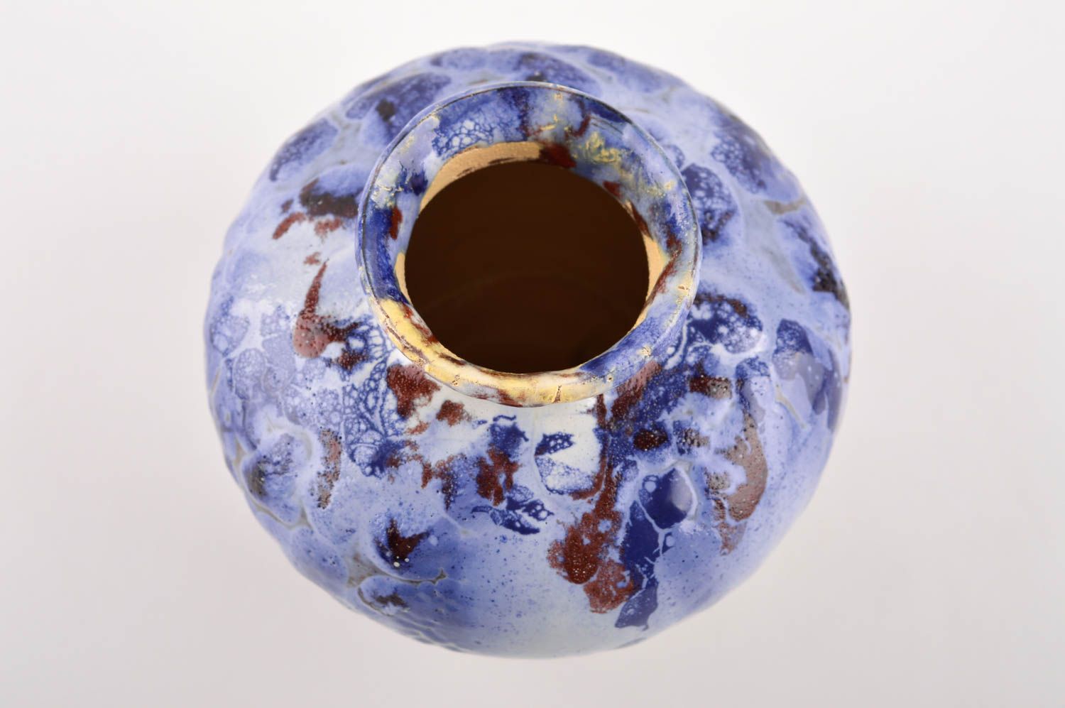 Small ceramic blue flat handmade flower vase 4, 0,75 lb photo 4