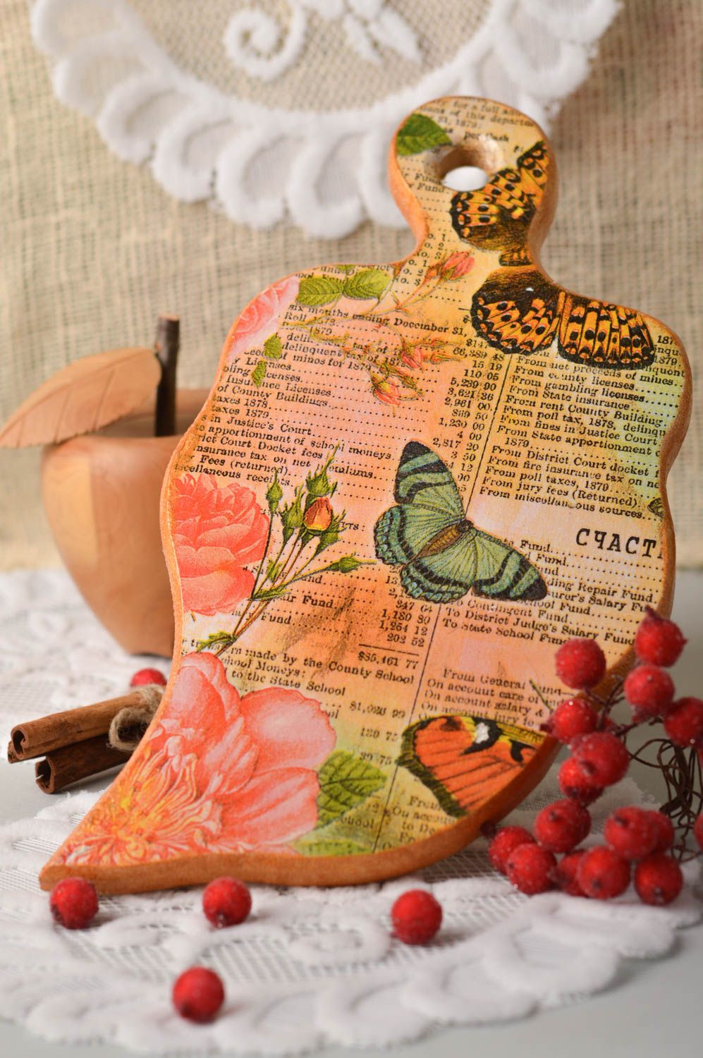 Handmade kitchen accessory wooden decoupage cutting board decorative use only photo 1