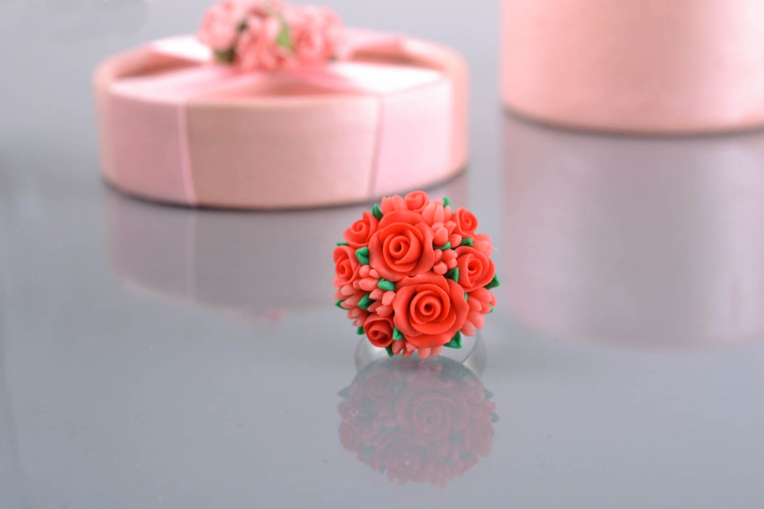Handmade polymer clay flower ring photo 1