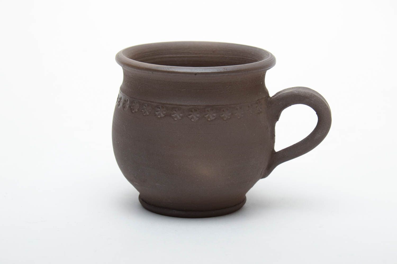 5 oz clay dark brown coffee cup for a girl with handle and flower pattern 0,18 lb photo 2