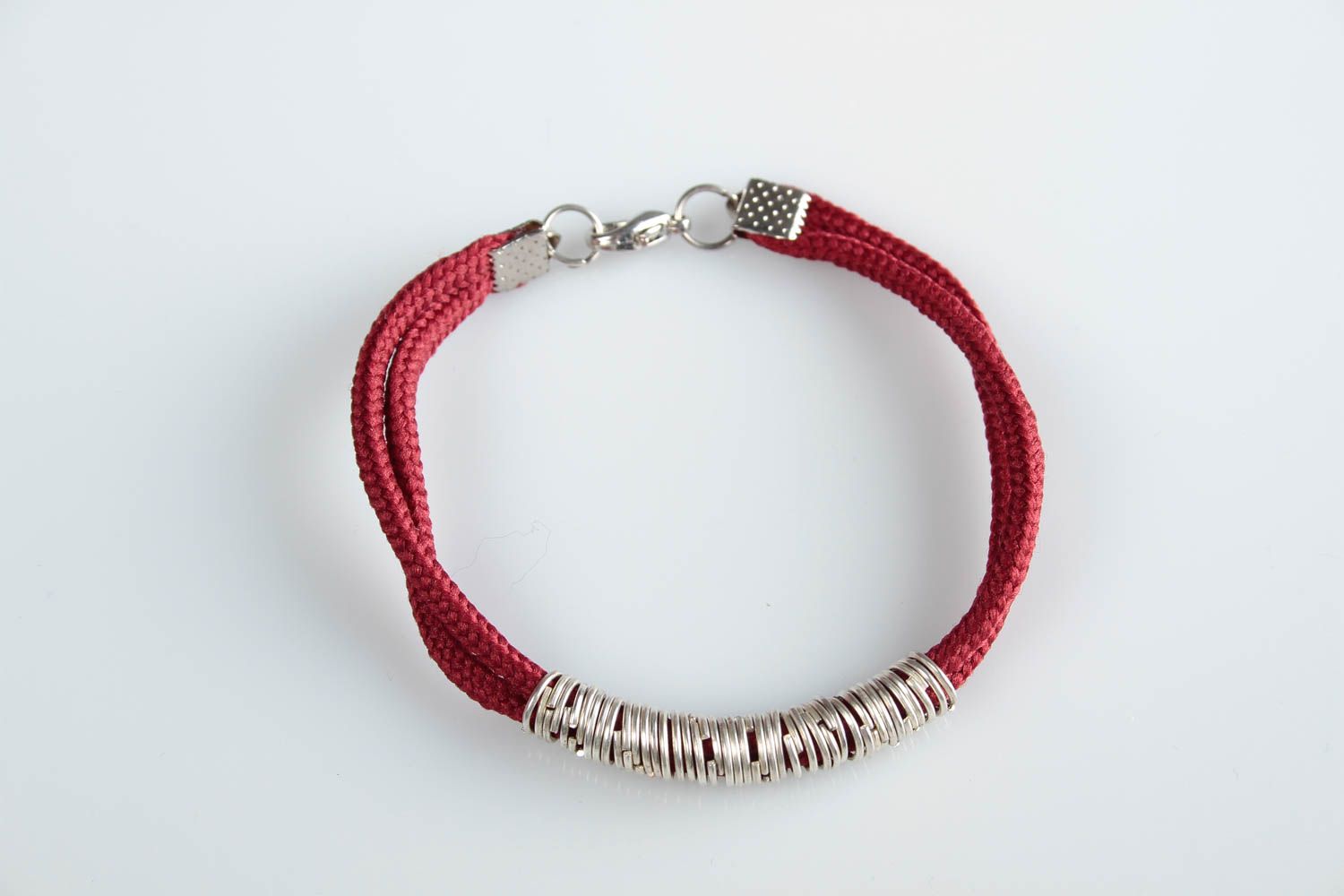 Handmade red textile bracelet unusual designer bracelet feminine jewelry photo 4