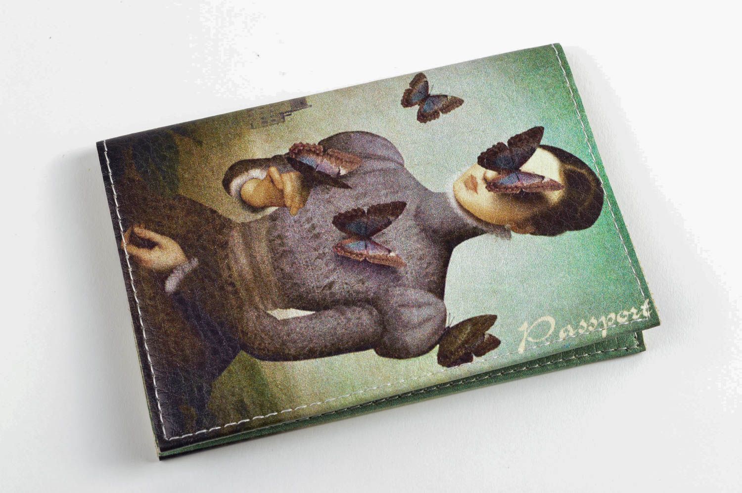 Обложка для паспорта handmade оригинальный подарок кожаный аксессуар Бабочки фото 2