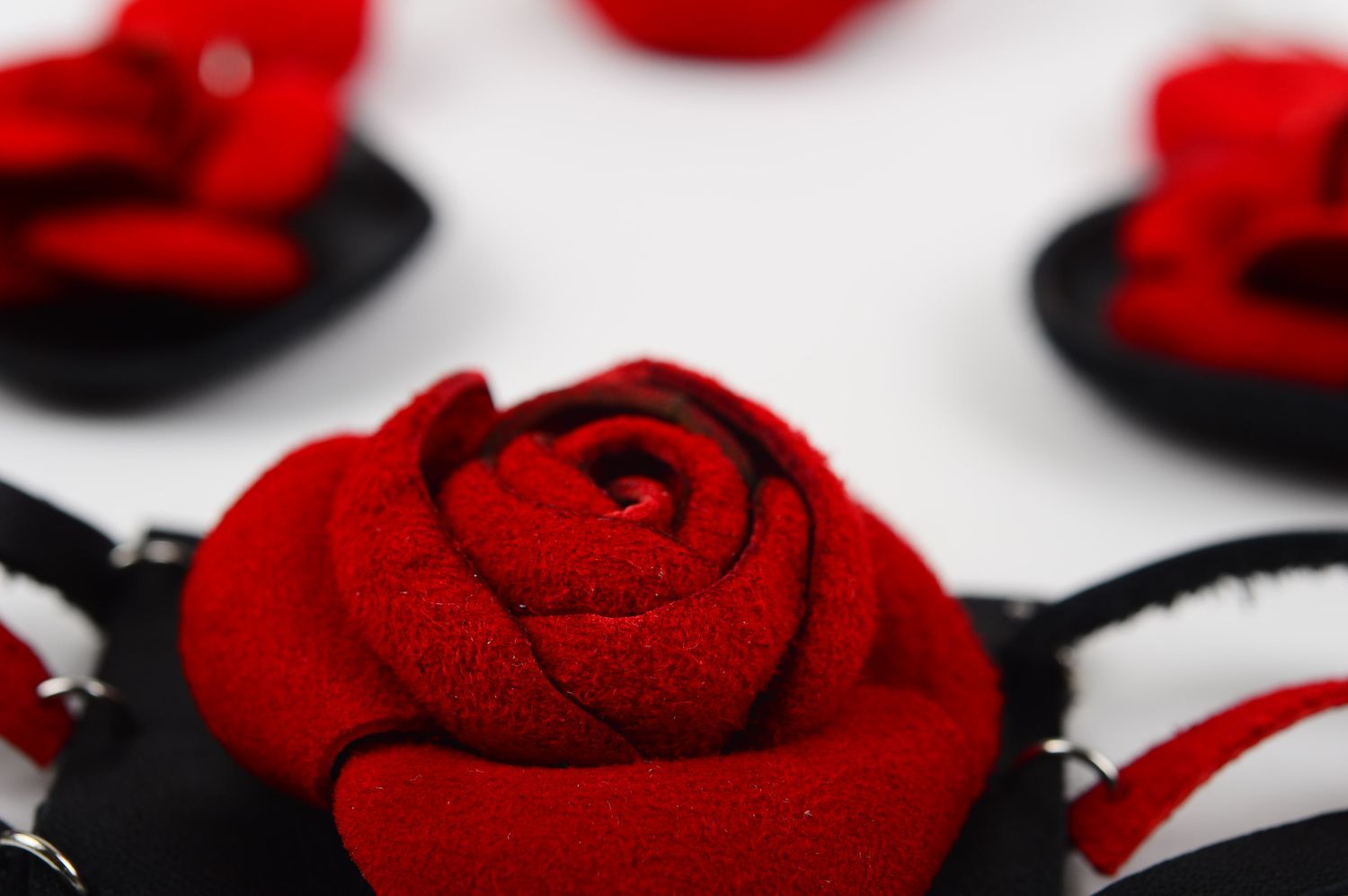 Set de Bijoux fait main en cuir avec roses rouges Cadeau femme accessoires photo 5