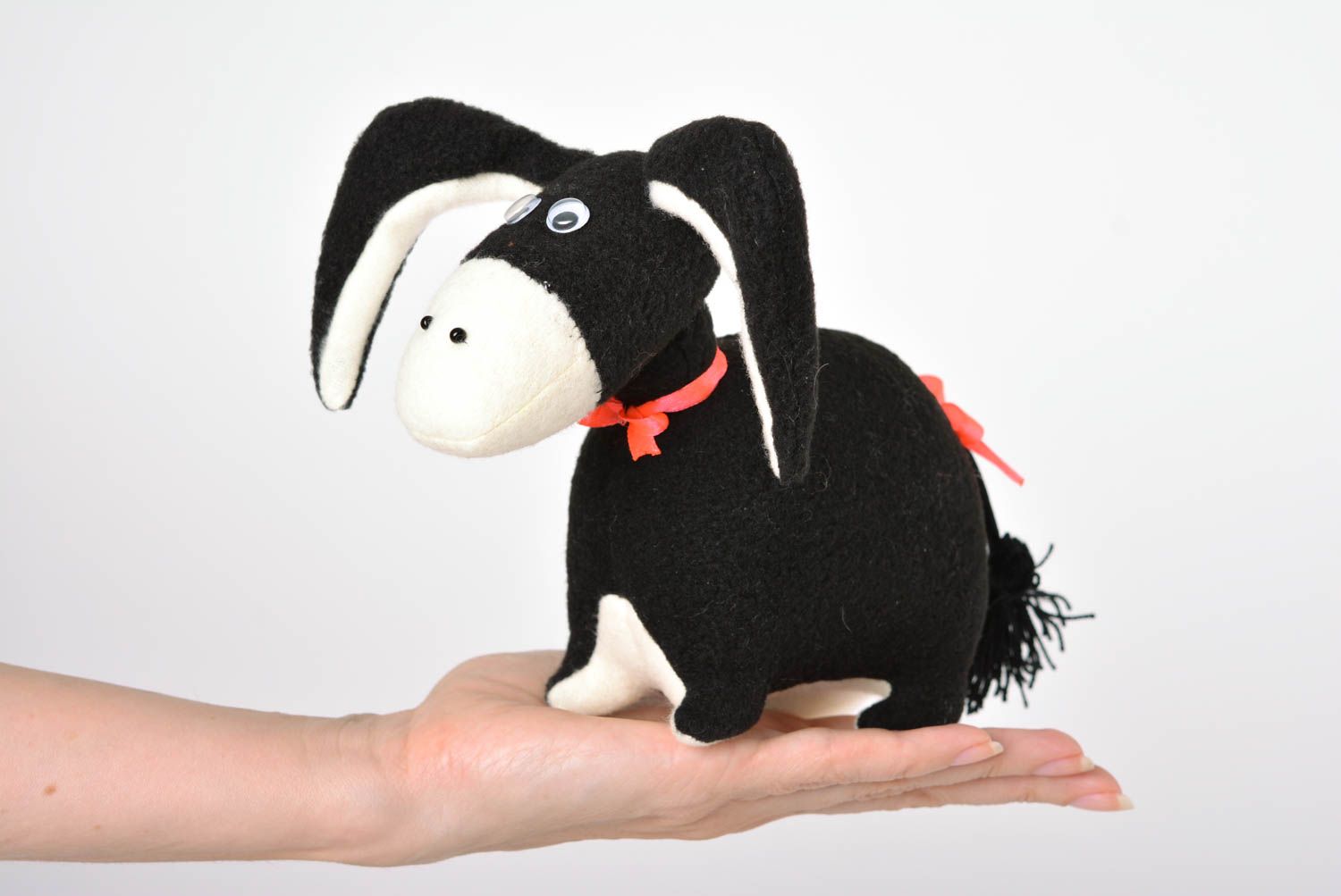 Peluche âne Jouet fait main petit noir-blanc joli en tissus Cadeau pour enfant photo 5