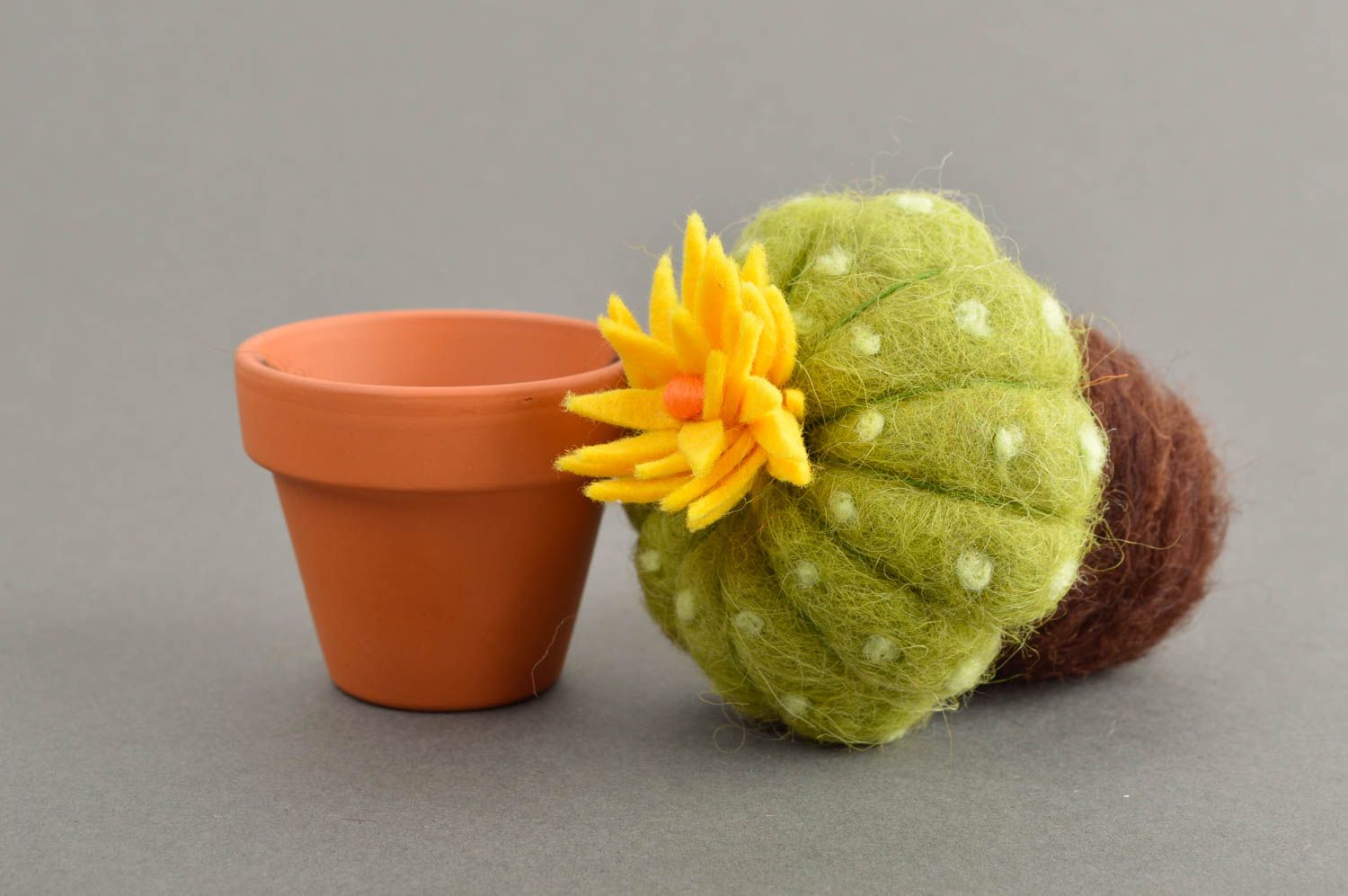 Fleur décorative faite main Cactus artificiel en laine pot céramique Déco maison photo 5