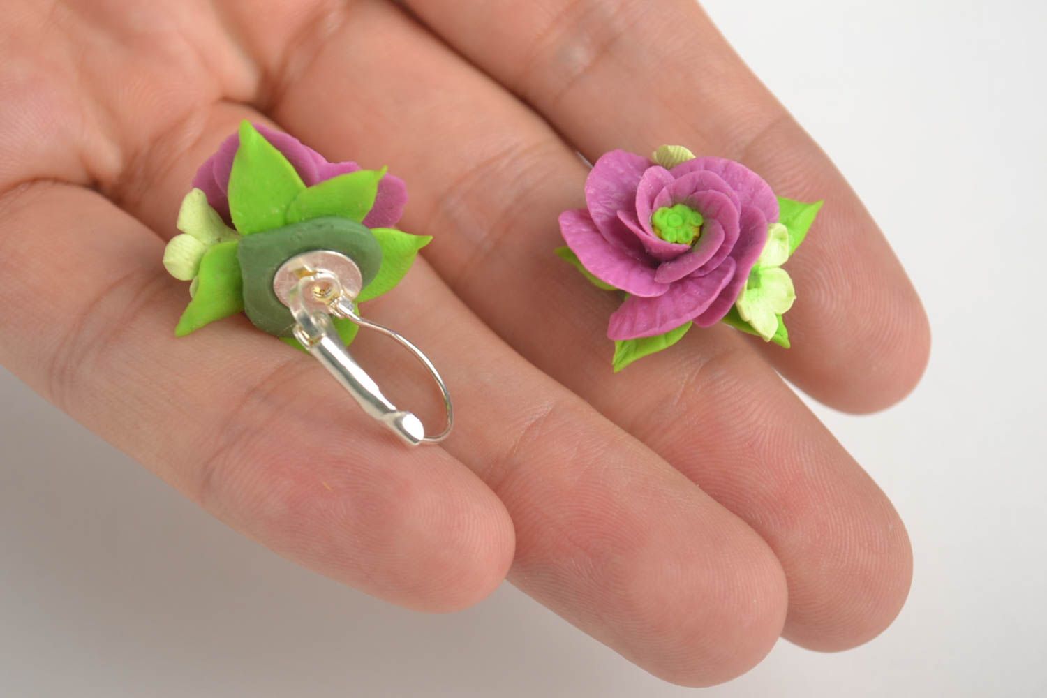 Handmade Blumen Ohrringe Schmuck aus Porzellan Accessoire für Frauen lila foto 5