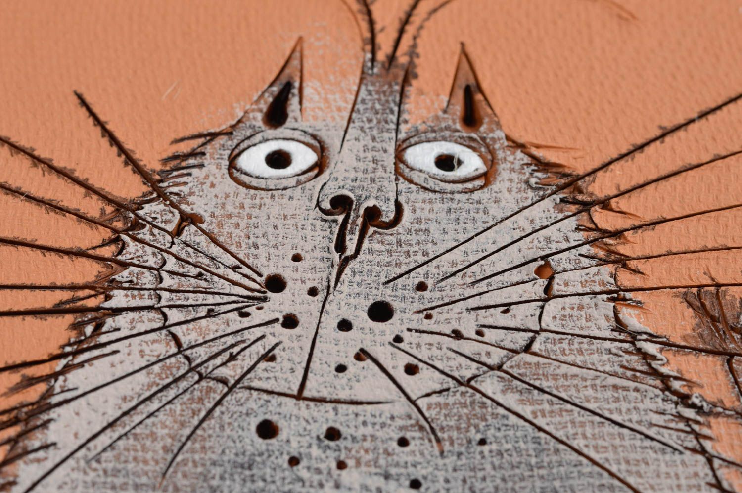 Tableau décoratif chat fait main en argile rouge design de créateur original photo 4
