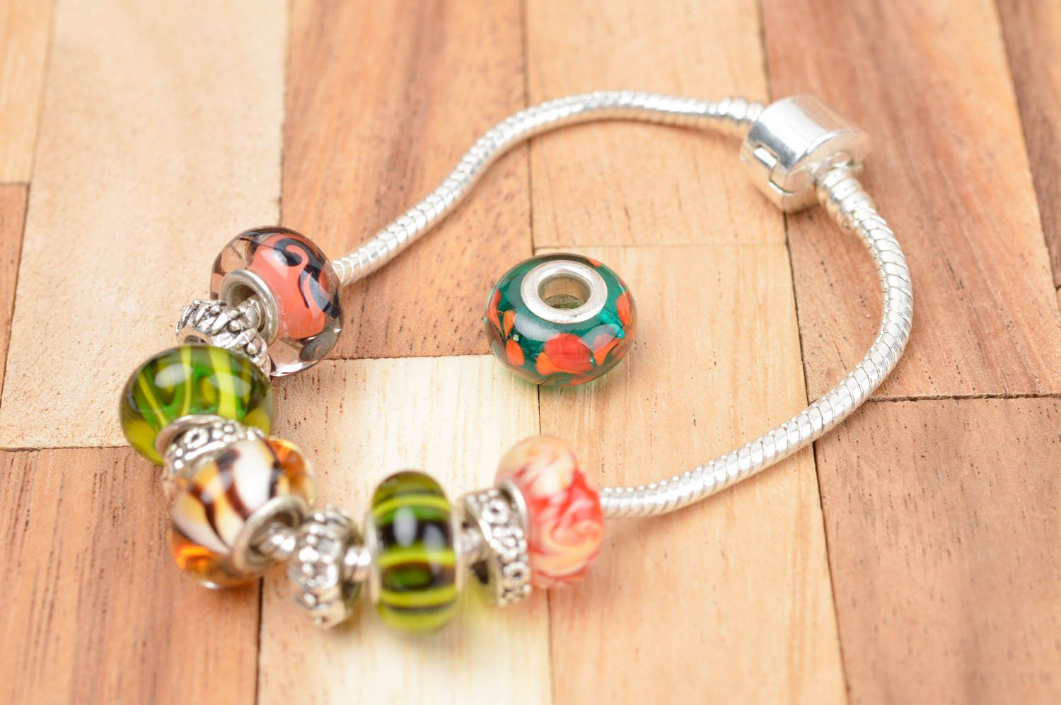 Unusual handmade glass beads green glass bead stylish jewelry making supplies photo 4