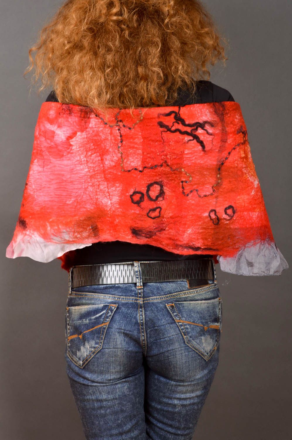 Красный женский шарф ручной работы валяный шарф женский аксессуар стильный фото 5