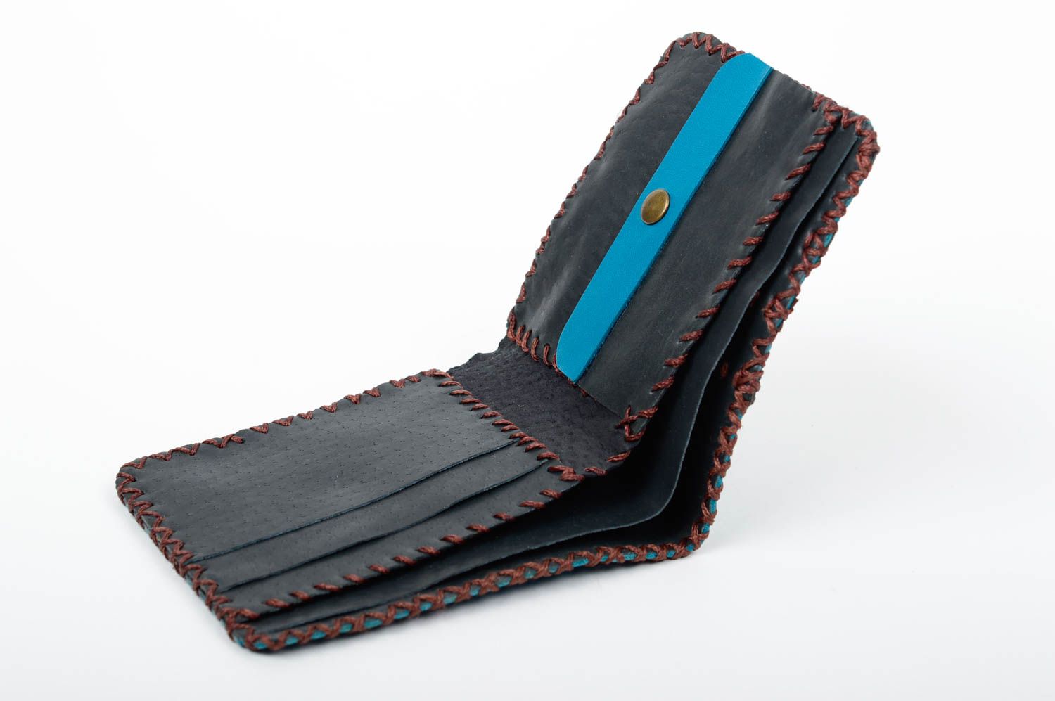 Portefeuille en cuir fait main Maroquinerie bleu noir Cadeau original design photo 2