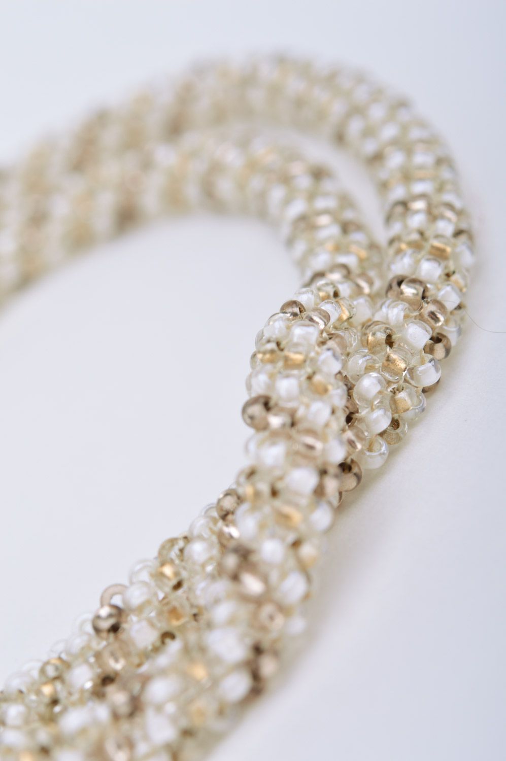 Handmade evening thin necklace woven of gray Czech beads for women Tender Kiss photo 3