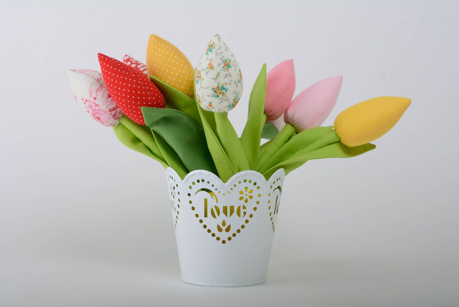 White handmade cotton soft flower filled with holofiber toy tulip photo 5