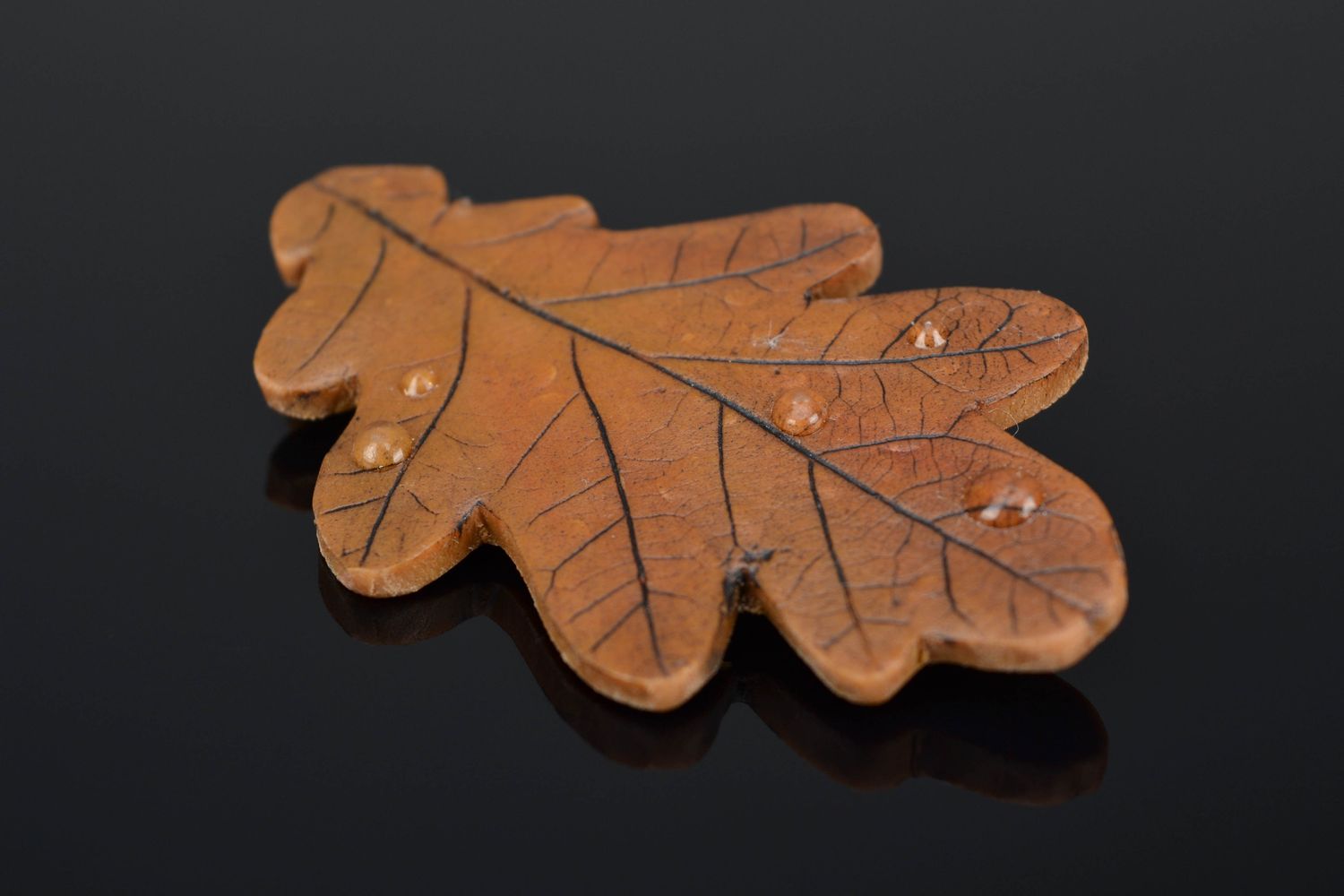 Polymer clay brooch in the shape of oak leaf photo 1