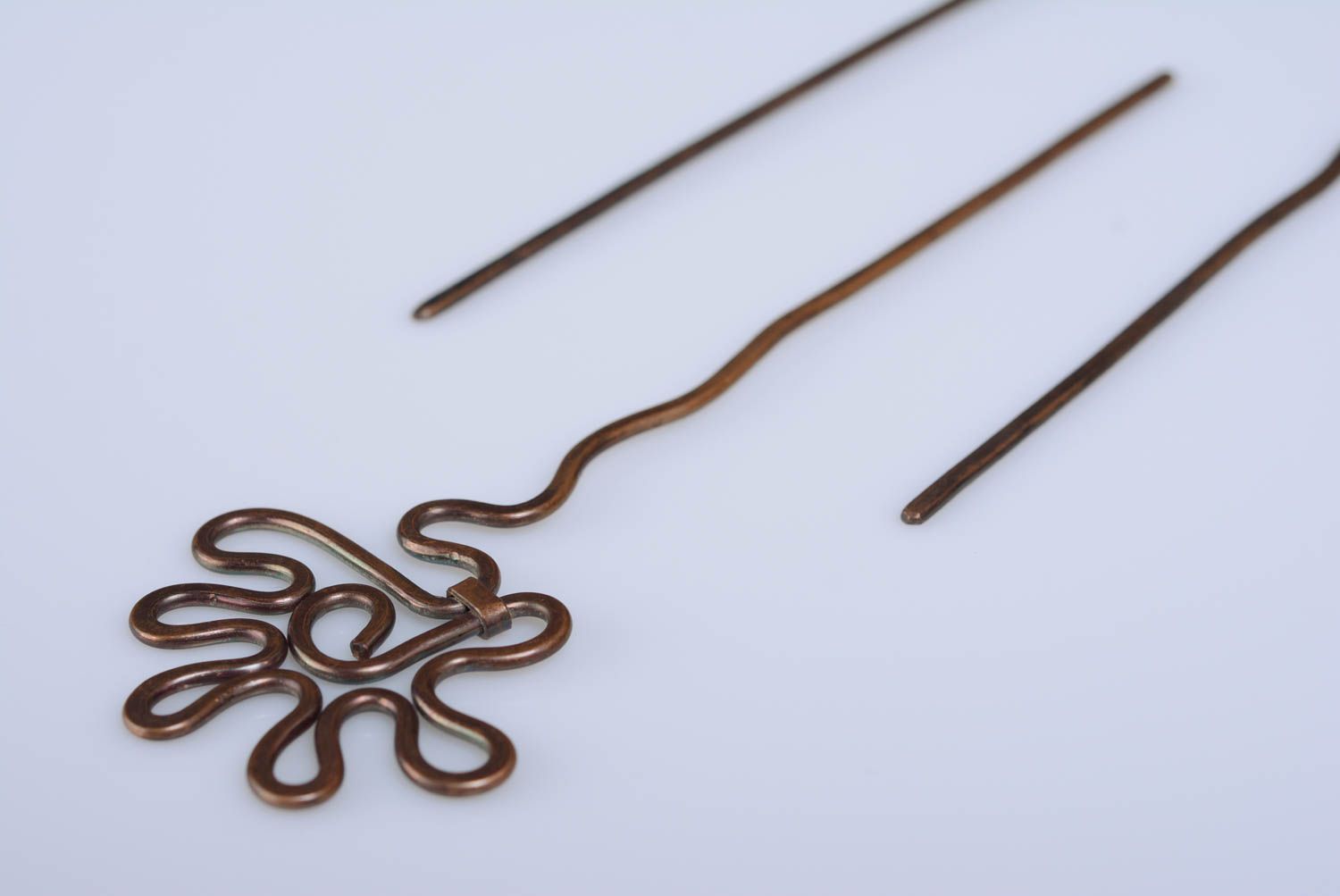 Handmade stylish copper hairpin wire wrap technique designer hair accessory photo 5