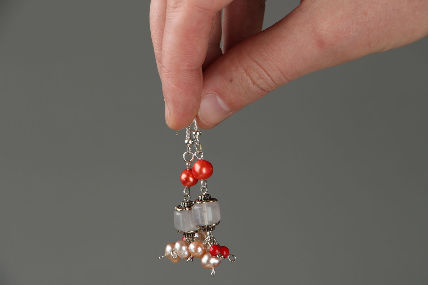 Earrings with amethyst and coral photo 4