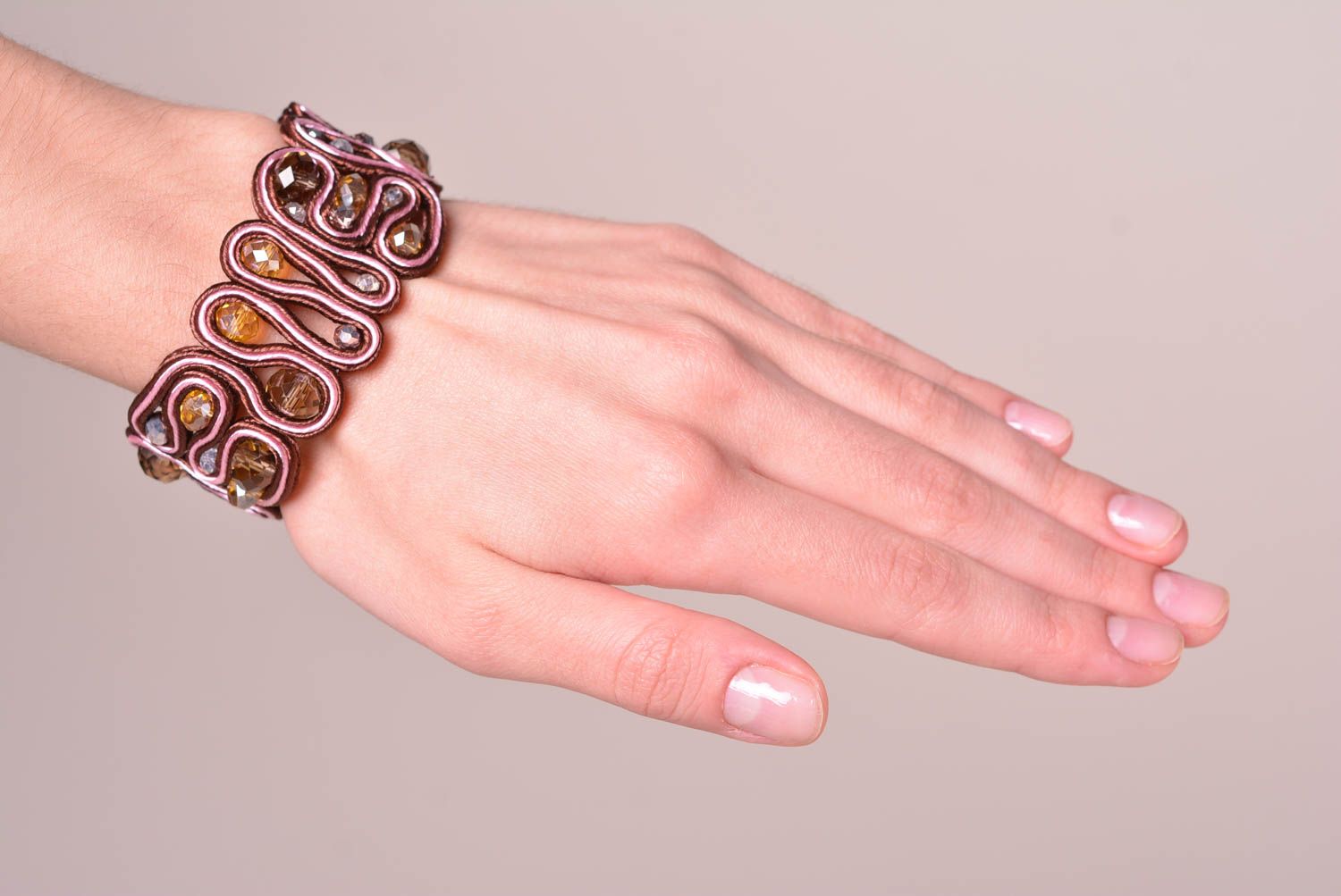 Wide handmade soutache bracelet textile bracelet with beads costume jewelry photo 2