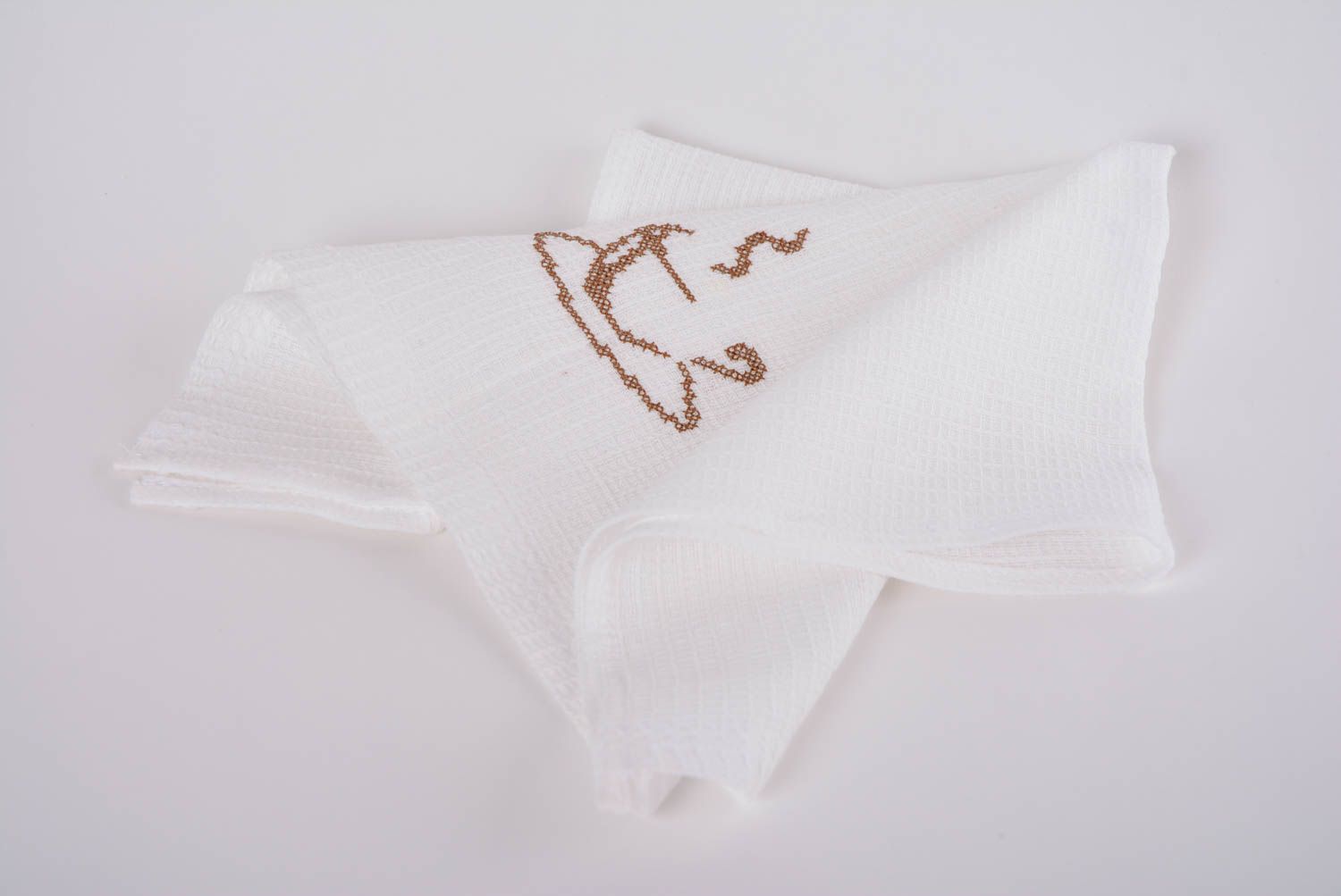 Serviette de table en tissu de coton blanche avec broderie machine faite main photo 5