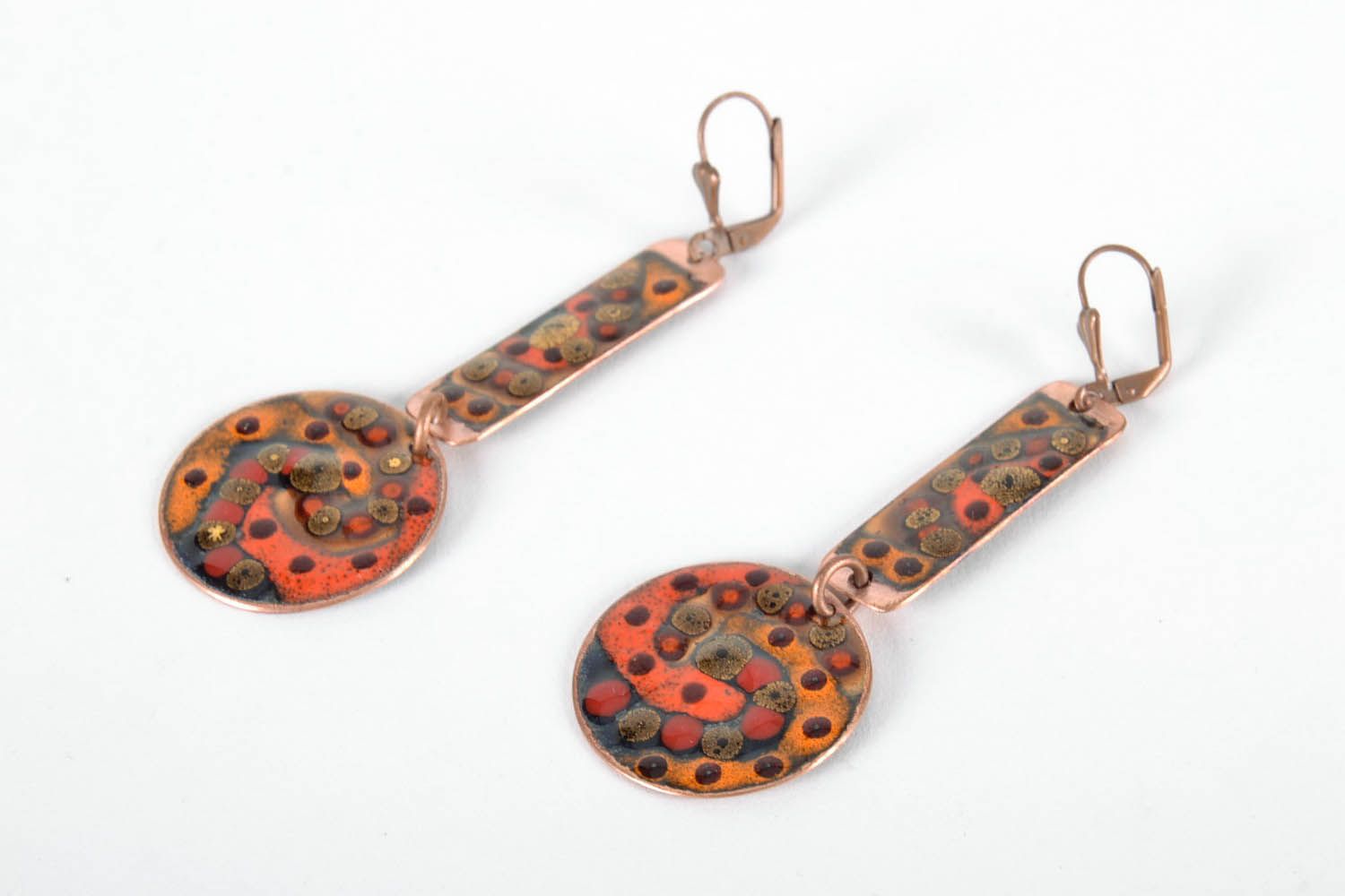 Copper earrings with hot enameling photo 1
