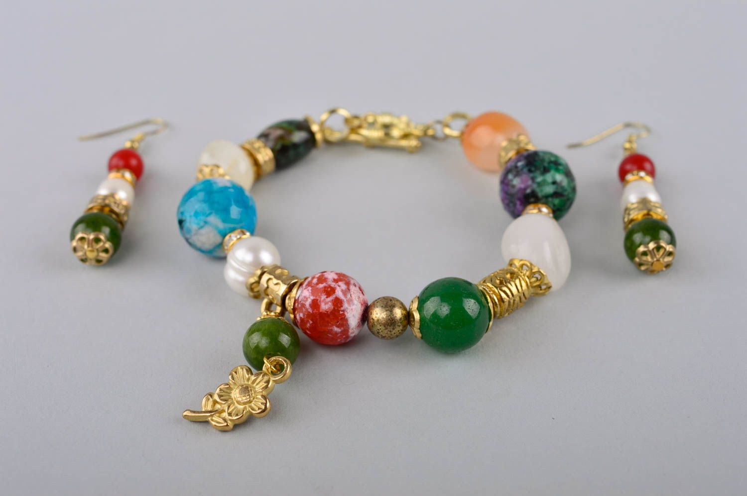 Яркие украшения ручной работы серьги из натуральных камней женский браслет фото 3