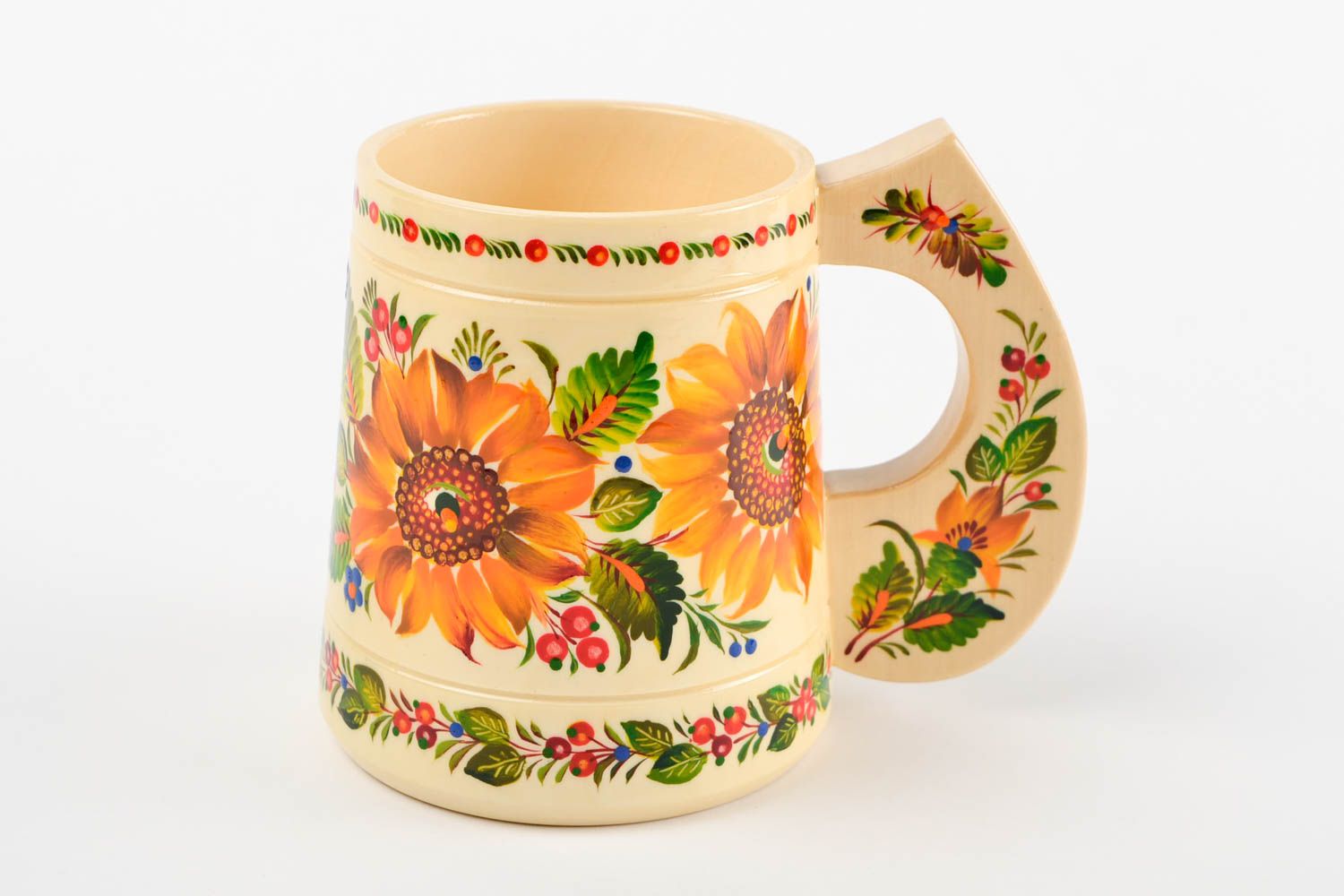 Handmade Deko Tasse Geschenk Idee Becher aus Holz Designer Tasse Sonnenblumen foto 5