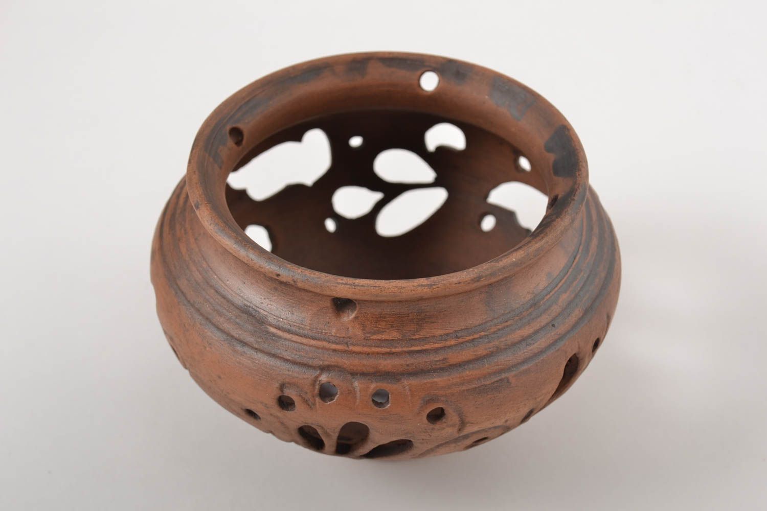 Керамический светильник подарок ручной работы подсвечник из глины с узорами фото 4