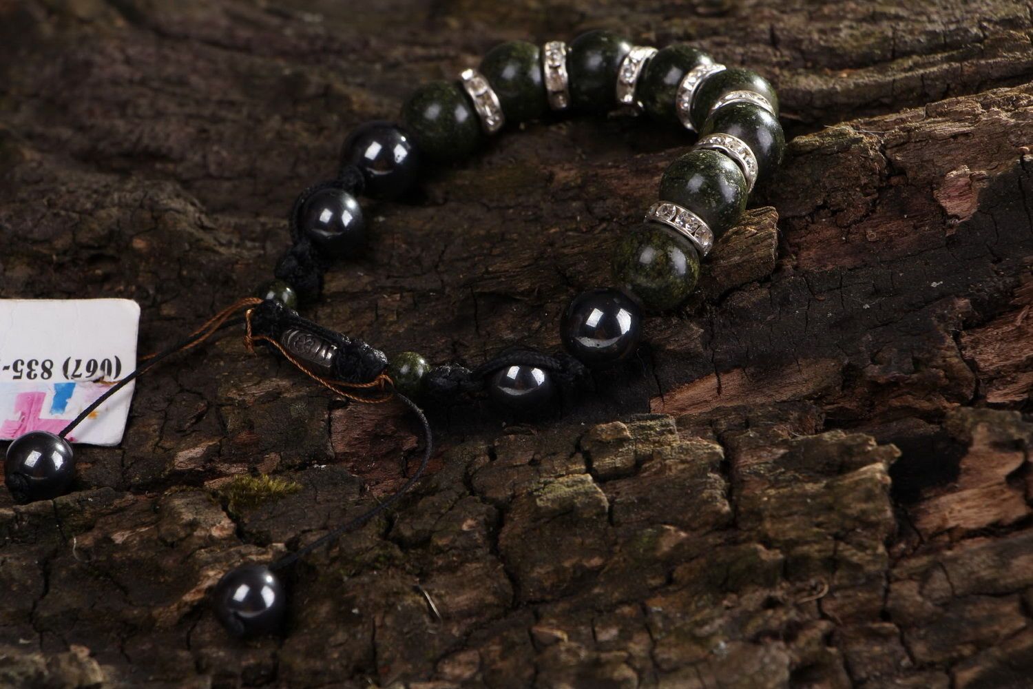 Bracelet de perles en pierres de serpentine et hématite photo 4