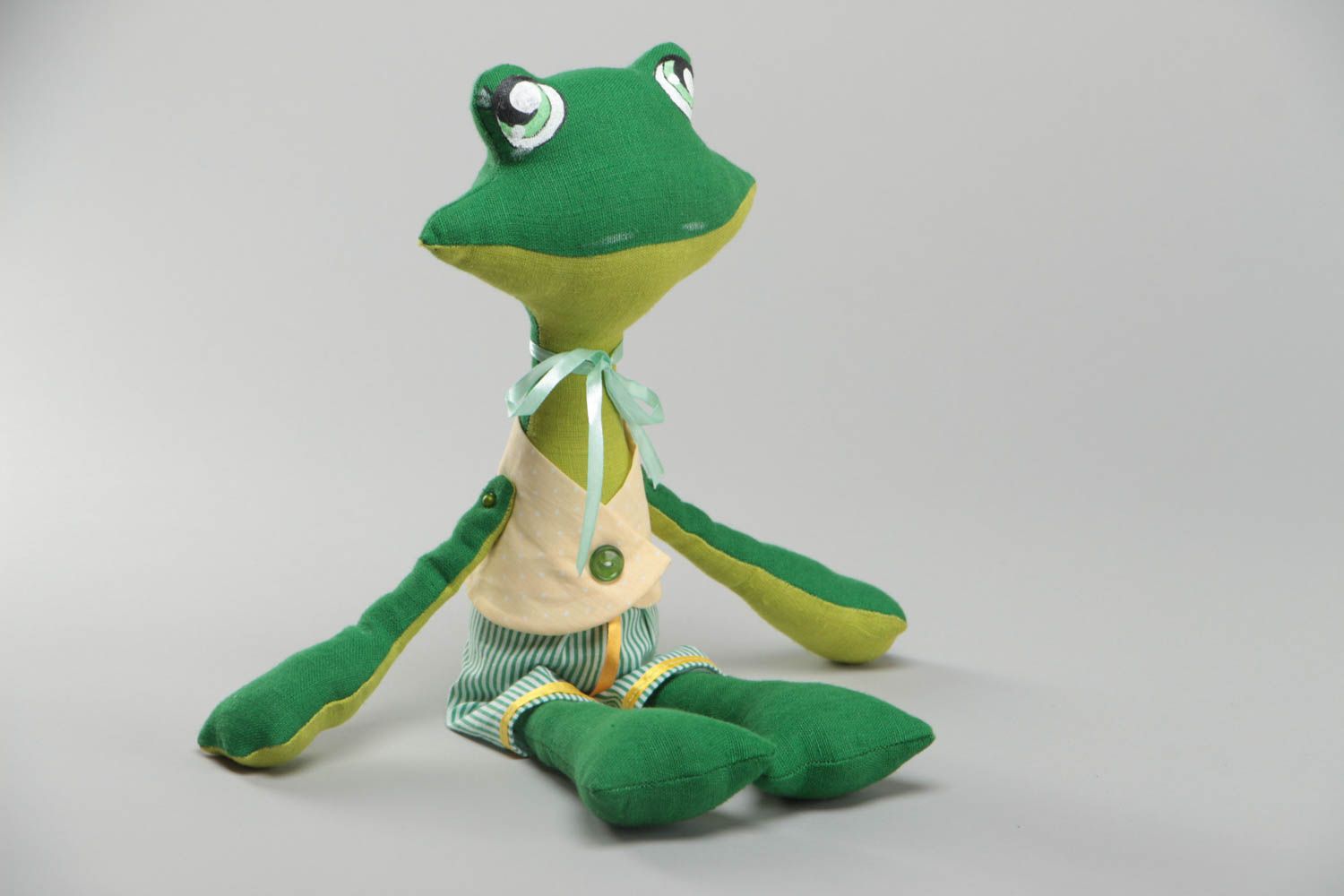 Jouet décoratif en tissu fait main design original peint pour enfant grenouille photo 2