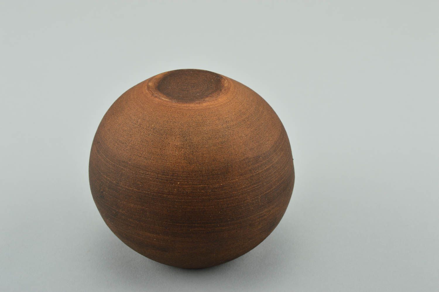 Dark brown clay no handle cup in ball-shape style photo 5