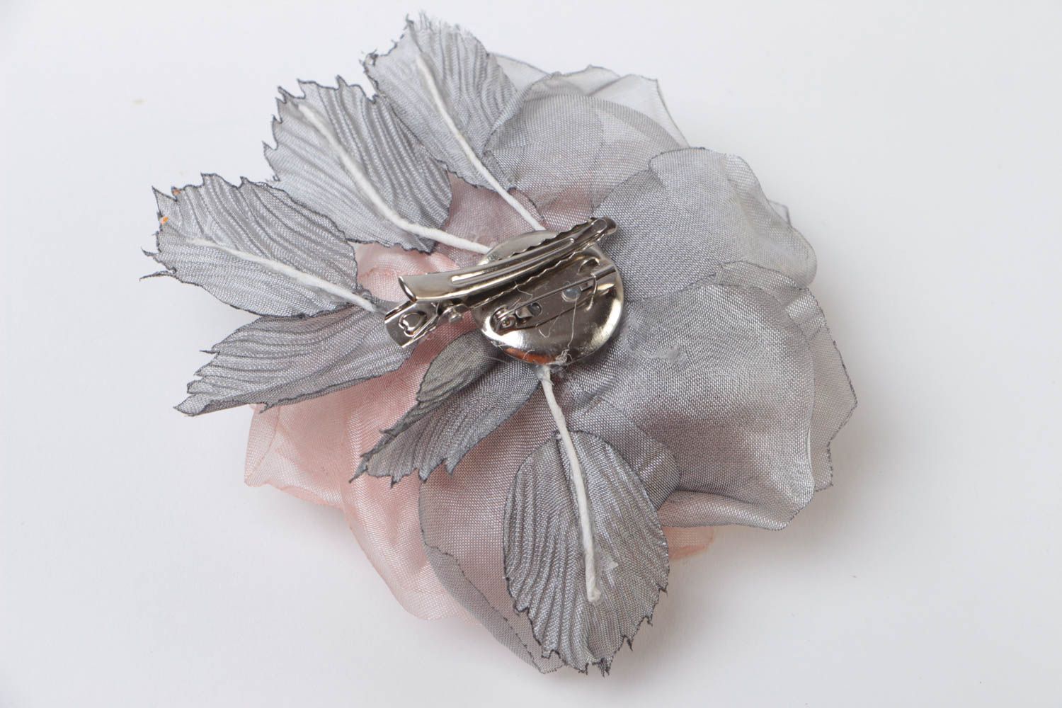 Beautiful handmade micro tulle fabric flower brooch hair clip Rose transforming photo 4