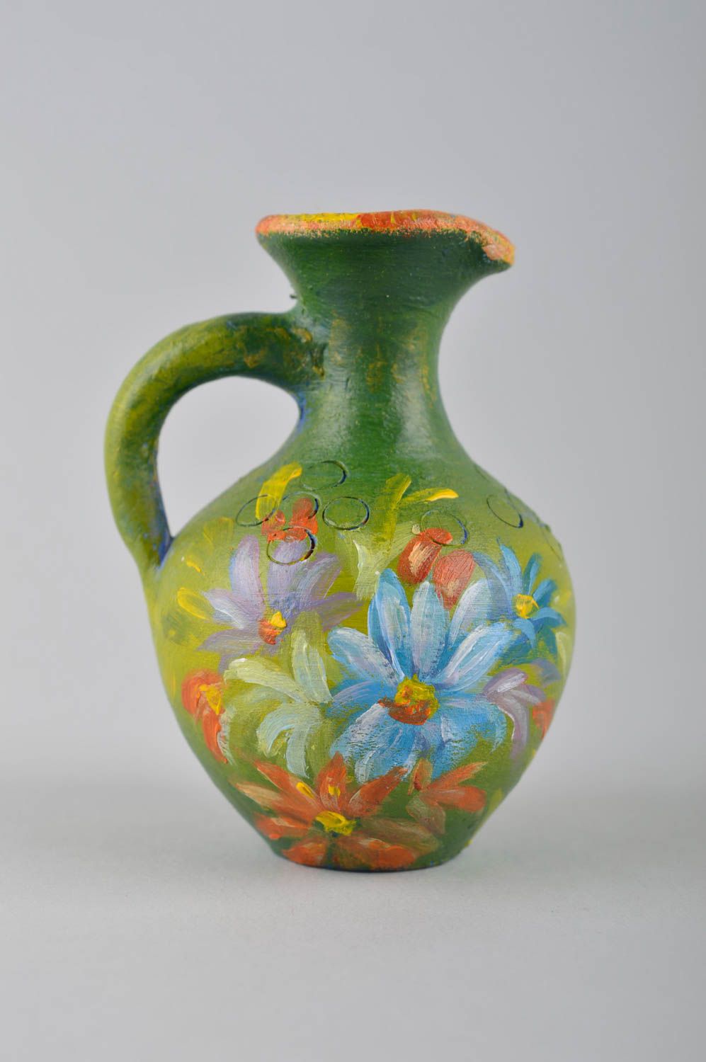 Handmade eco-style hand-painted ceramic pitcher flower vase 4 inches, 0,19 lb photo 3