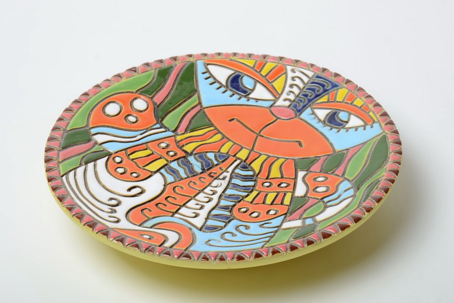 Handmade bright colorful wall hanging semi porcelain plate for interior decor photo 2