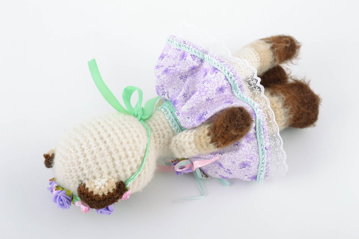 Kleines nettes Kuscheltier Katze handmade aus Wolle bunte für Kleinkinder foto 4