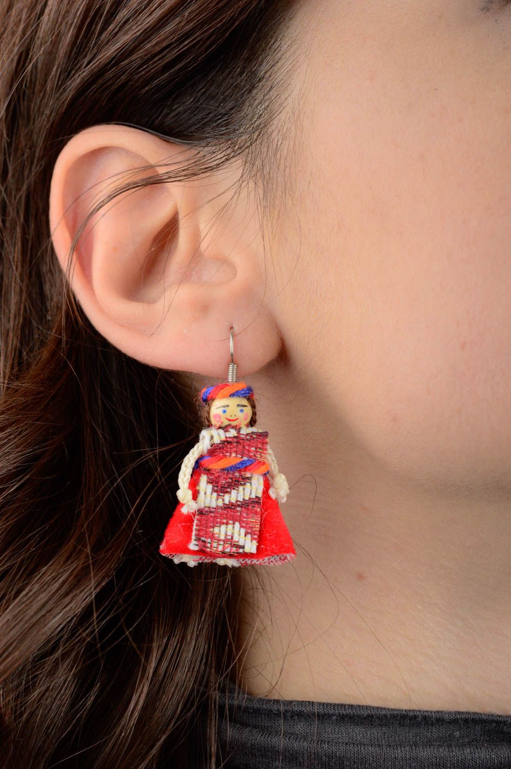 Textile handmade earrings beautiful dolls earrings fashion earrings unusual gift photo 2