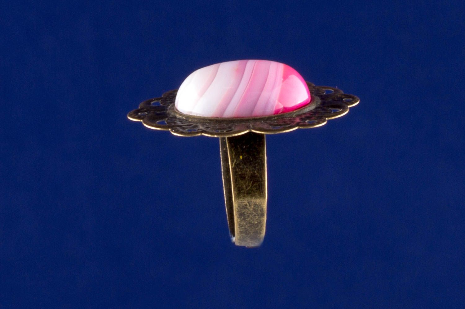 Grande bague en agate rose faite main réglable de 18 mm de diamètre pour femme photo 2