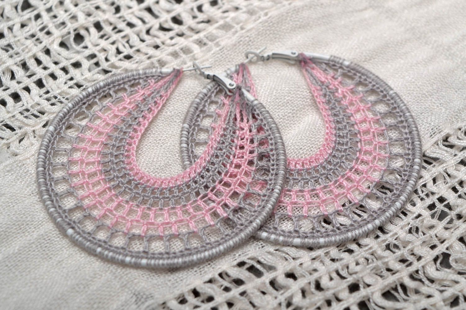 Crochet earrings Pink and Gray photo 1