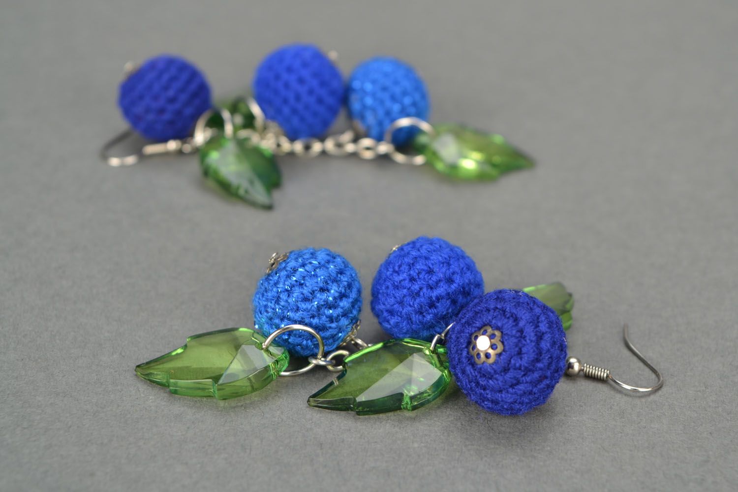 Lace crochet earrings Blue Berry photo 1