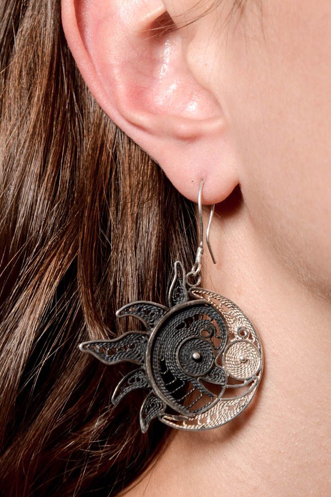 Handmade designer precious metal earrings unique bijouterie present for woman photo 1