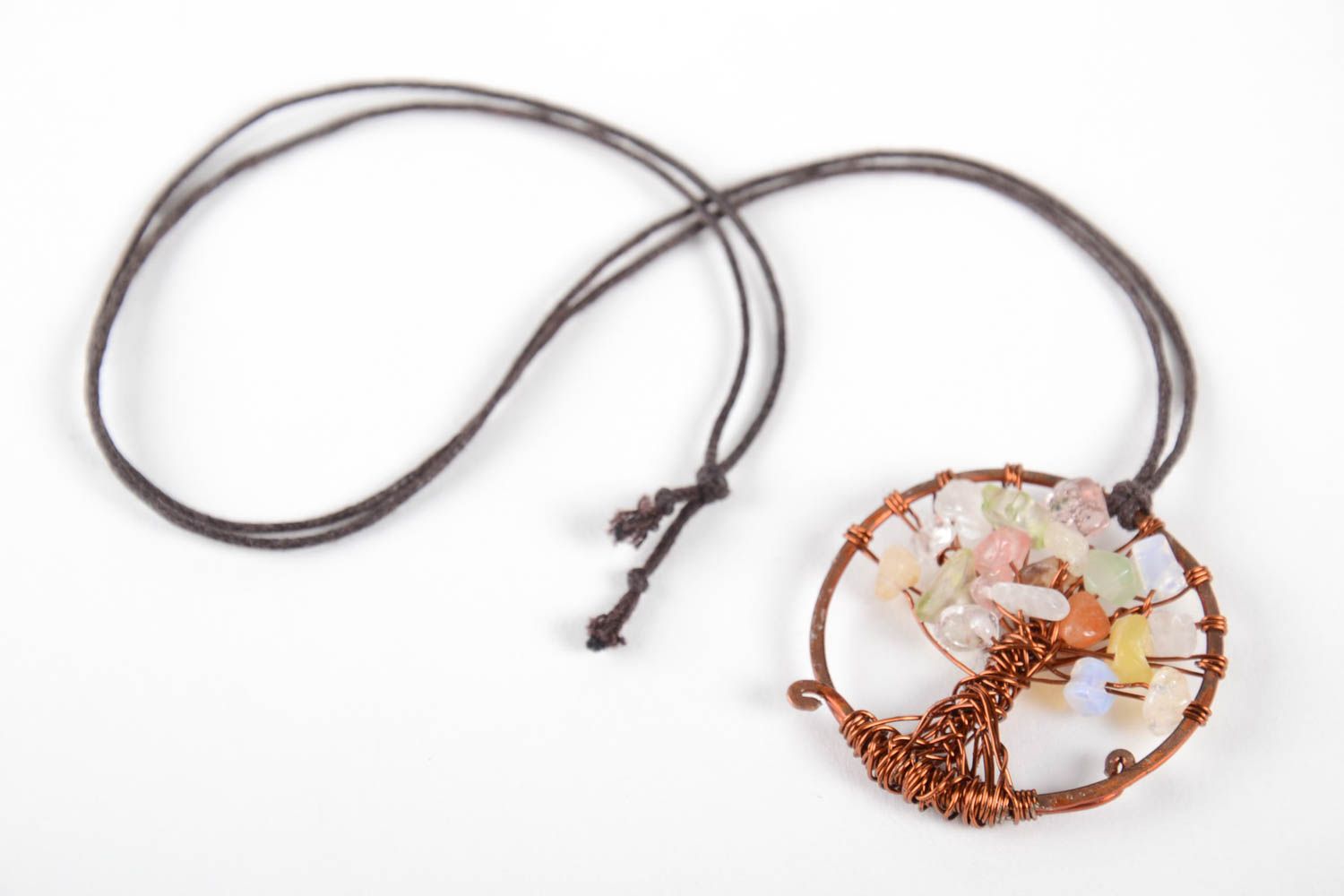 Handmade pendant designer accessory copper jewelry pendant with natural stones photo 4
