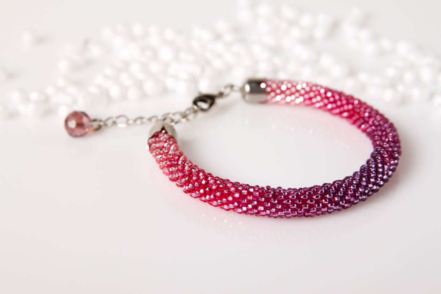 Handmade pink beaded adjustable cord bracelet for women photo 1