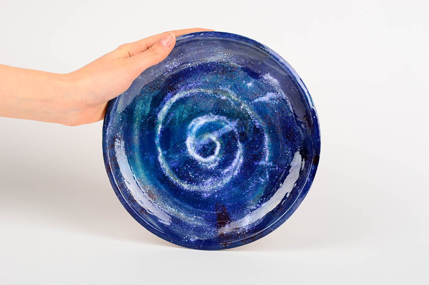 Handgemachter Keramik Teller Geschenk Idee Teller aus Ton schöner Teller blau foto 2