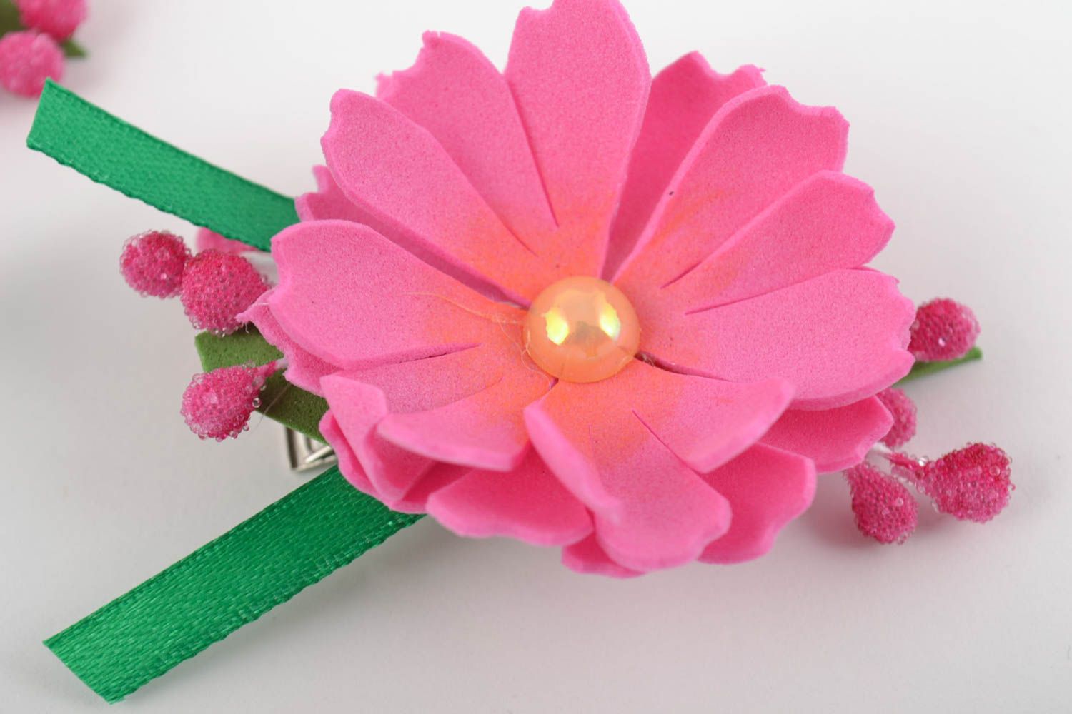 Set of 4 handmade textile flower hair clips foamiran flowers in hair gift ideas photo 4