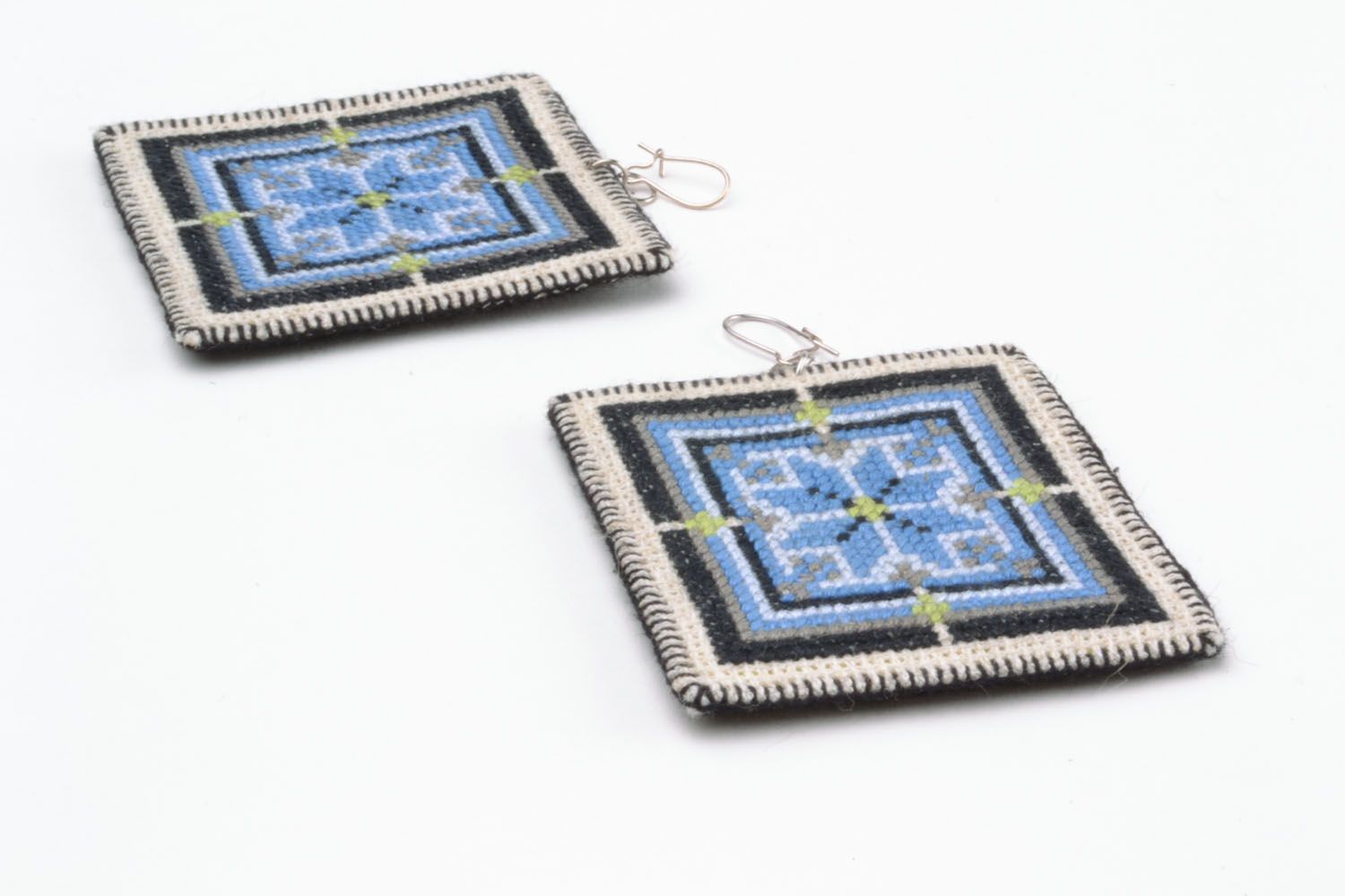 Embroidered earrings in blue  photo 4