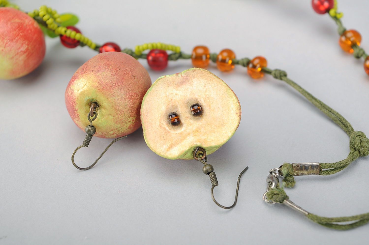 Jewelry set is made ​​of polymer clay red apple photo 1