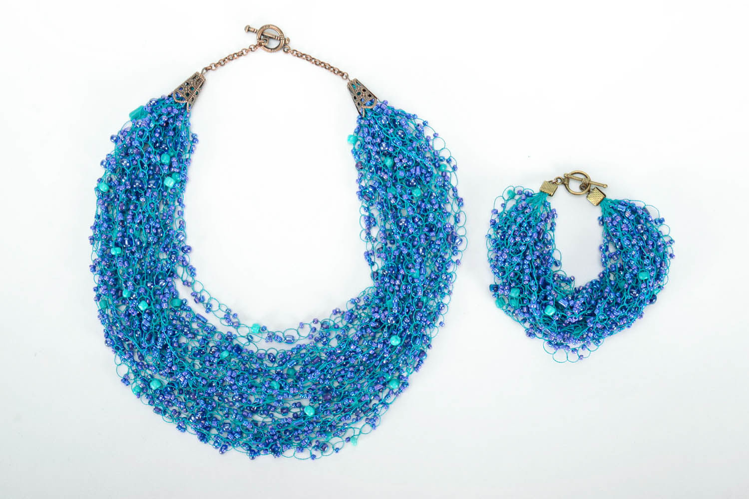 Jewelry Set made of blue beads: necklace and bracelet photo 3