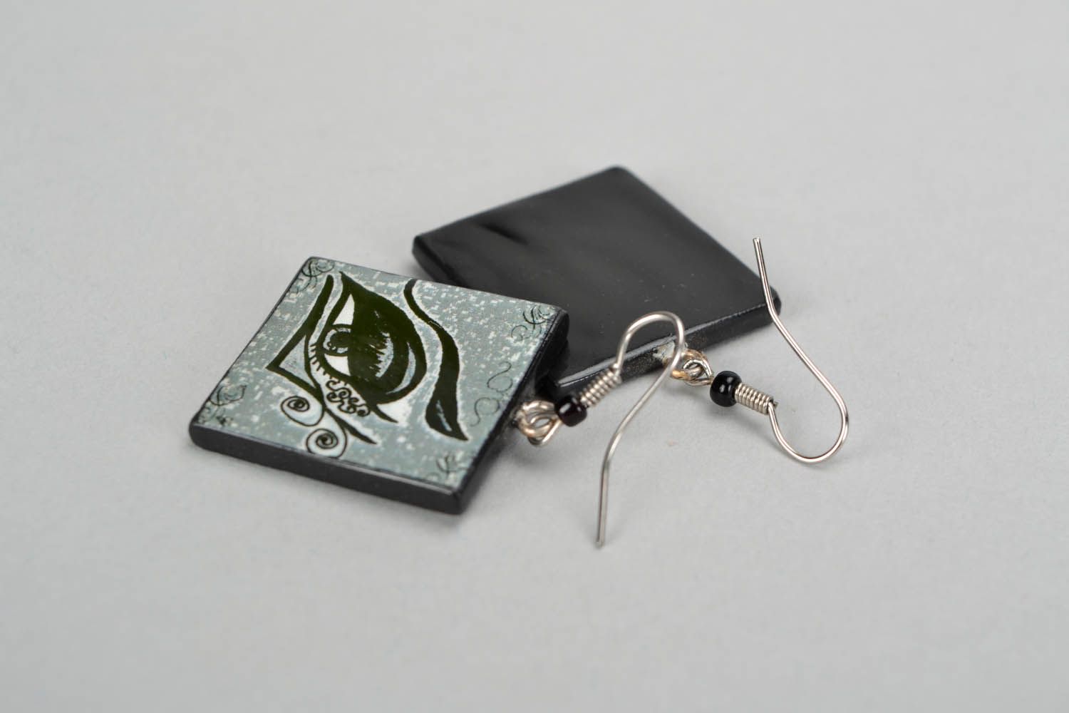 Square polymer clay earrings photo 3
