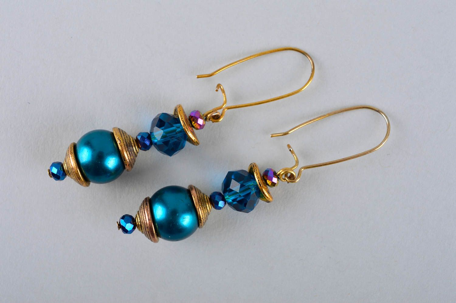 Boucles d'oreilles pendantes Bijou fait main bleues originales Cadeau pour femme photo 5