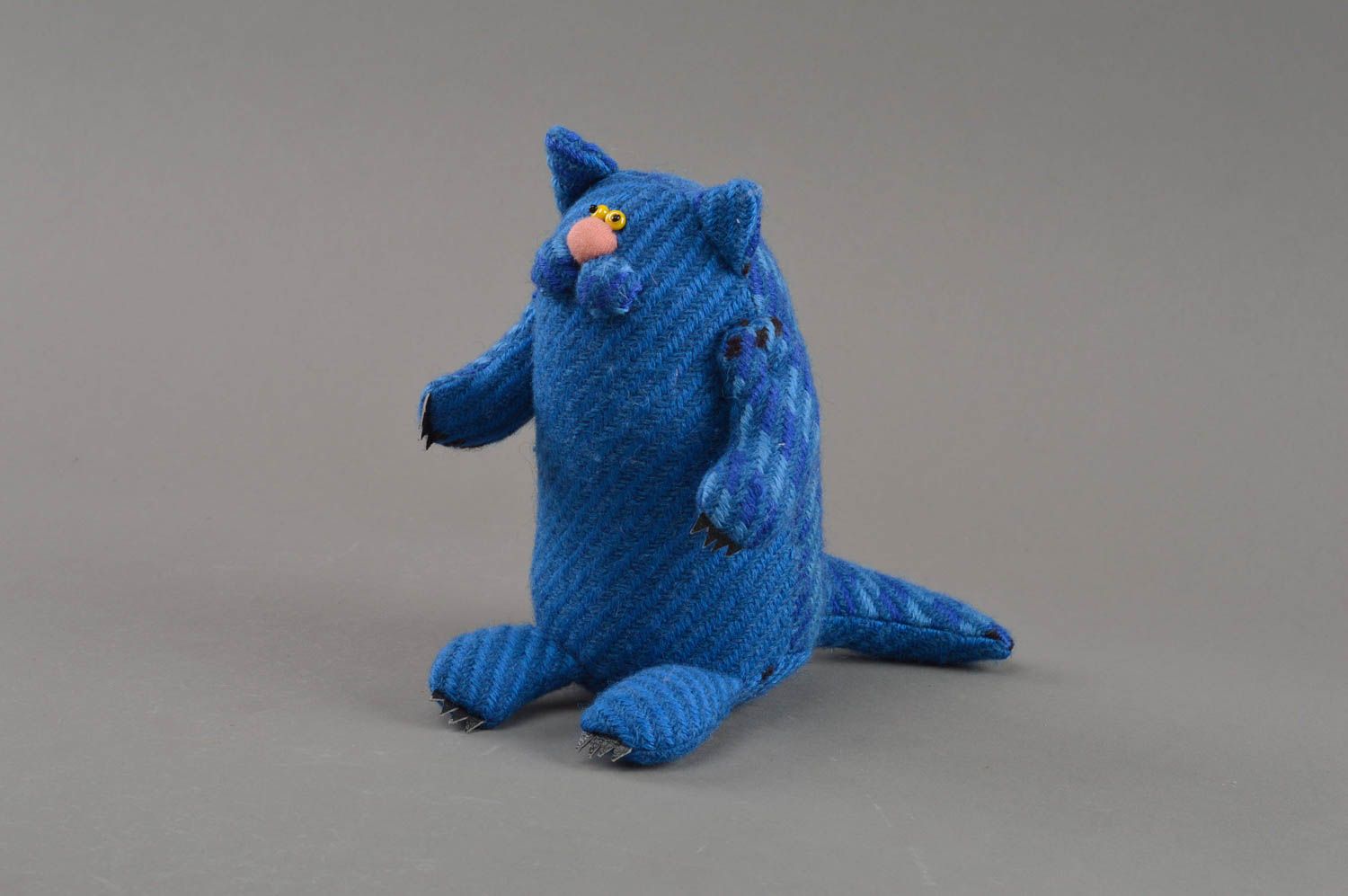 Children's handmade beautiful fabric soft toy Cat of blue color designer decor photo 1