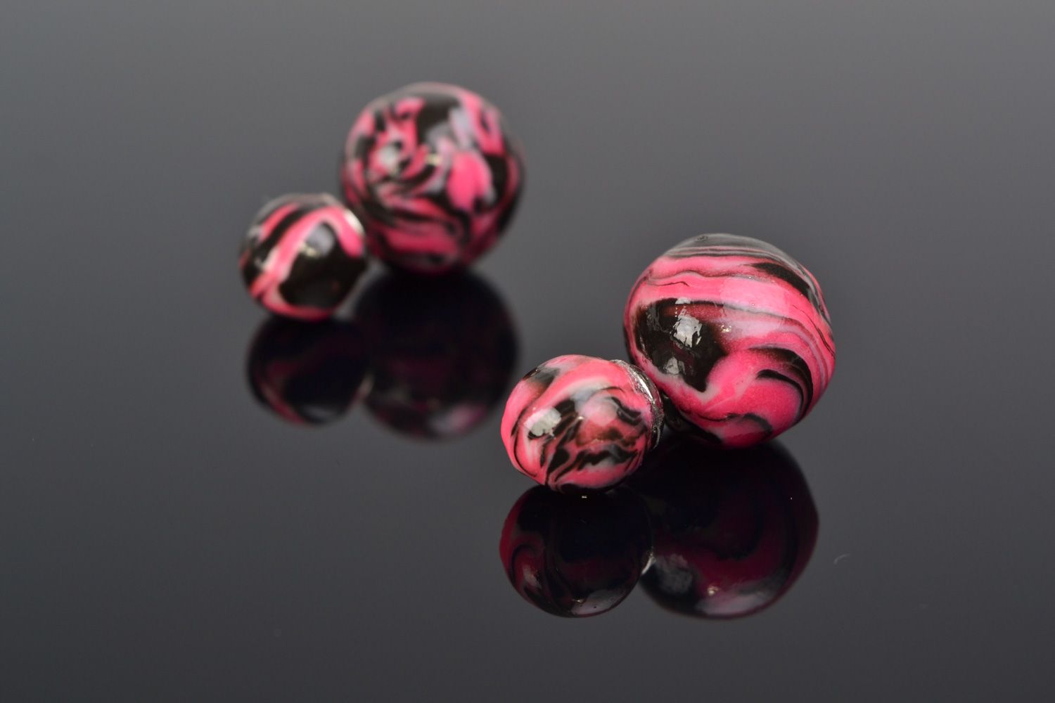 Handmade pink polymer clay double sided stud earrings photo 1