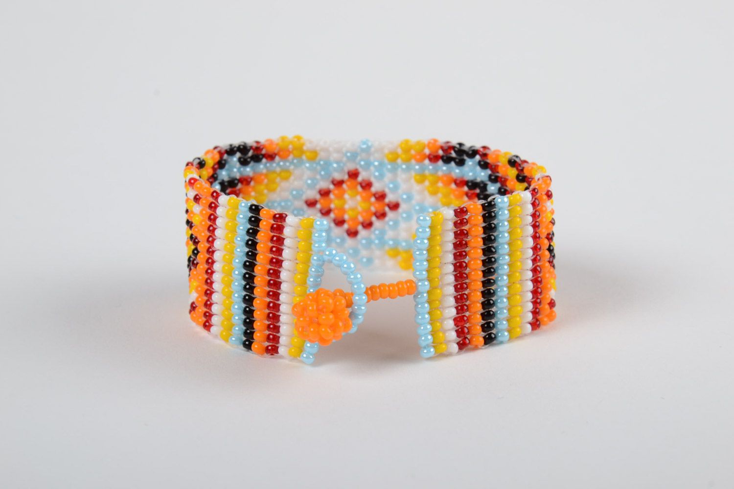 Bright festive handmade wide bracelet woven of Czech beads photo 2