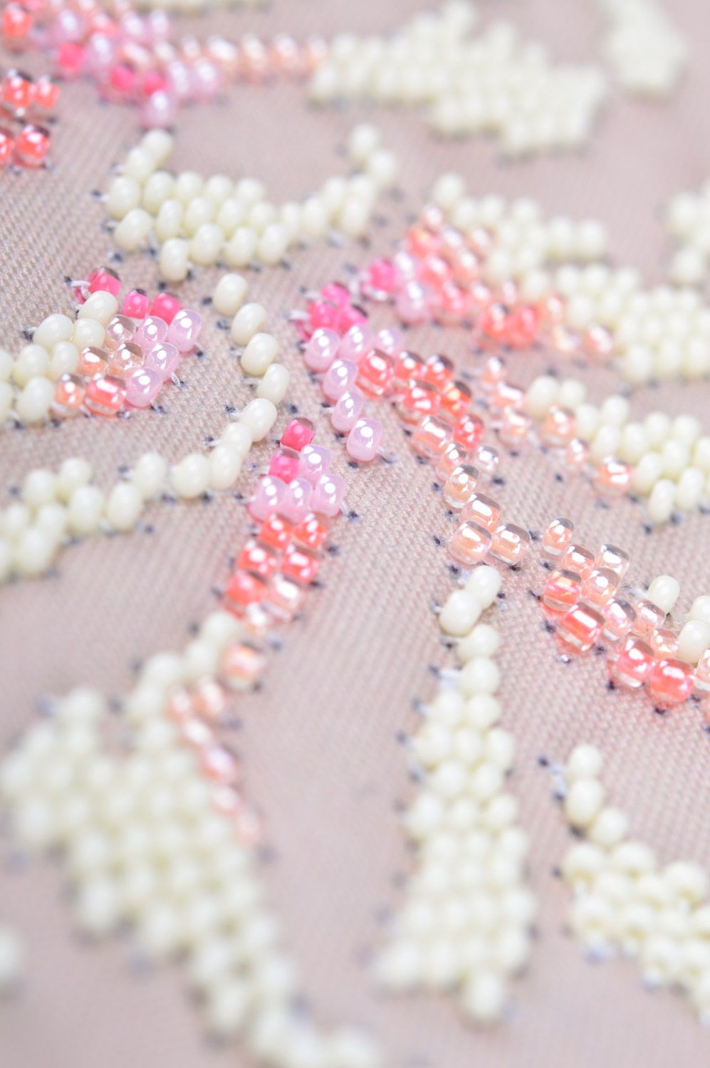 Tableau brodé en perles de rocaille fait main original fleurs sans cadre photo 4